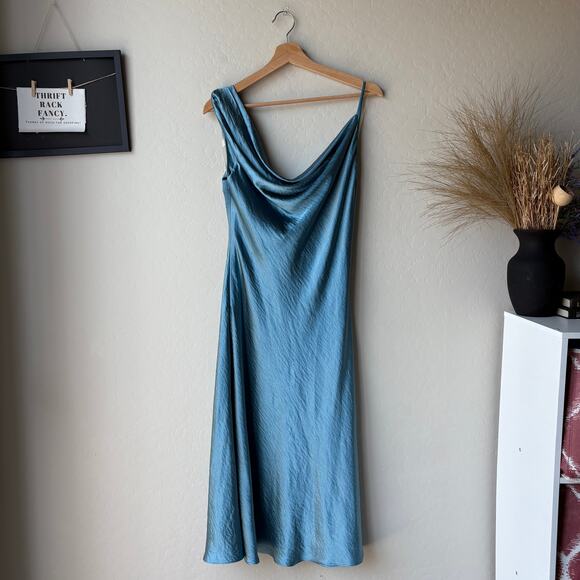 NEW Fame and Partners Carmen Blue Satin Cowl Neck Sleeveless Midi Dress 4 - Picture 2 of 11